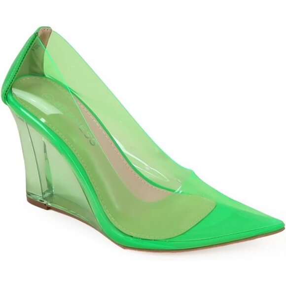 Shoes - Clare Women’s Green Glass Slipper Pointed Toe Heels Size 10 Stylish Chic